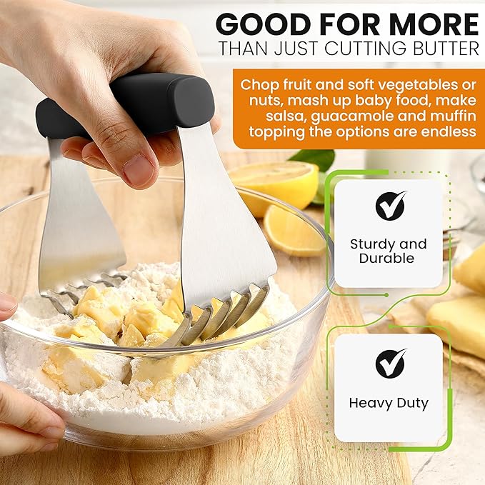 Spring Chef Dough Blender For Baking, Heavy Duty Dough Cutter Tool, Stainless Steel Pastry Cutter Tool with Sharp & Sturdy Blades, Pastry Blender for Easy Mixing, Dishwasher Safe - XL Size - Black