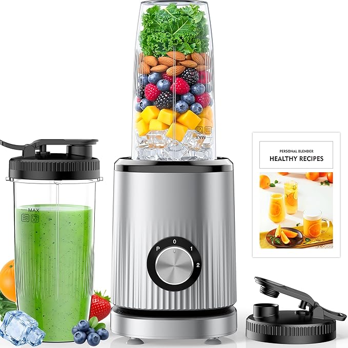 Turelar Blender for Smoothies Portable Personal Blender for Shakes and Smoothies for Kitchen with 2 * 24oz Portable Cups and Extra Lid, Smoothie Maker Machine for Juices, Baby Food, Nutritious Recipe