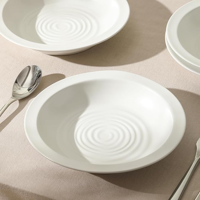 Stone Lain Orbit 24-Piece Dinnerware Set Stoneware, Plates and Bowls Set, Pasta Bowls, Microwave and Dishwasher Safe, Dish Set for 8, White