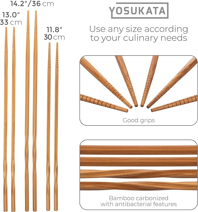 YOSUKATA Pre-Seasoned Wok Utensils Set - Blue Carbon Steel 17-inch Wok Spatula, Wok Ladle, 3 pairs Chopsticks - Durable Asian Cooking Tools
