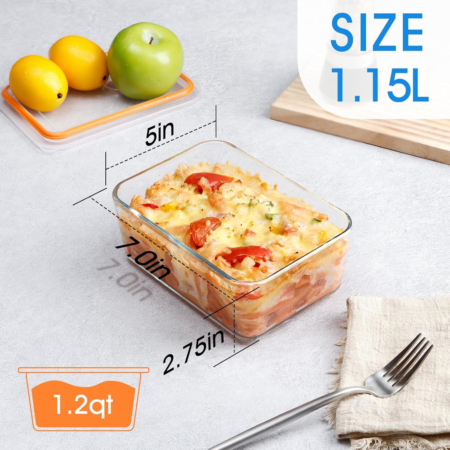 NUTRIUPS MIni-1.2QT Small Glass Baking Dish with Lid,（7×5 inches）Deep Rectangular Baking Dish for Oven