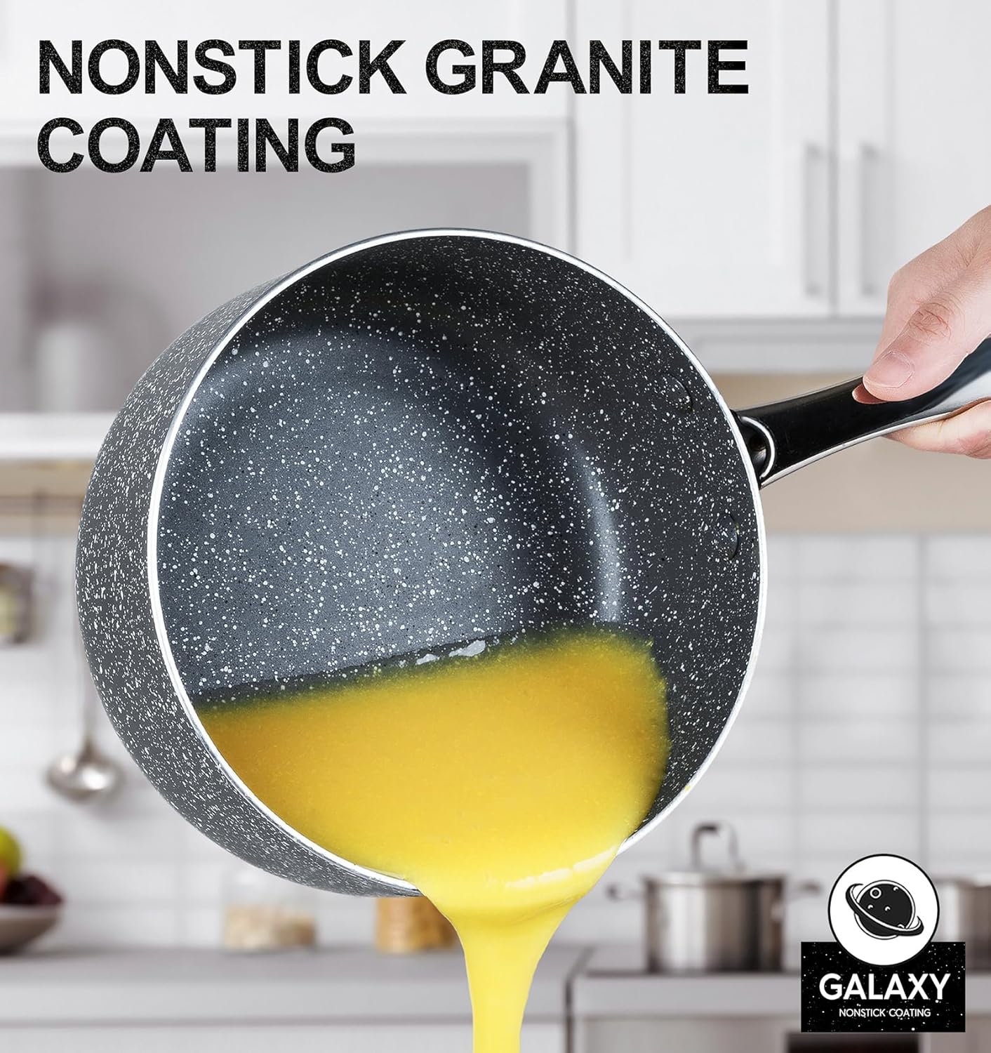 MICHELANGELO 2 Quart Saucepan with Lid, Nonstick Sauce Pan with Healthy Coating, Granite Sauce Pan with Stainless Steel Handle, 2 Qt Saucepan Induction Compatible, Gray