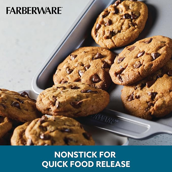 Farberware Nonstick Steel Bakeware Set with Cooling Rack, Baking Pan and Cookie Sheet Set with Nonstick Bread Pan and Cooling Grid, 10-Piece Set, Gray