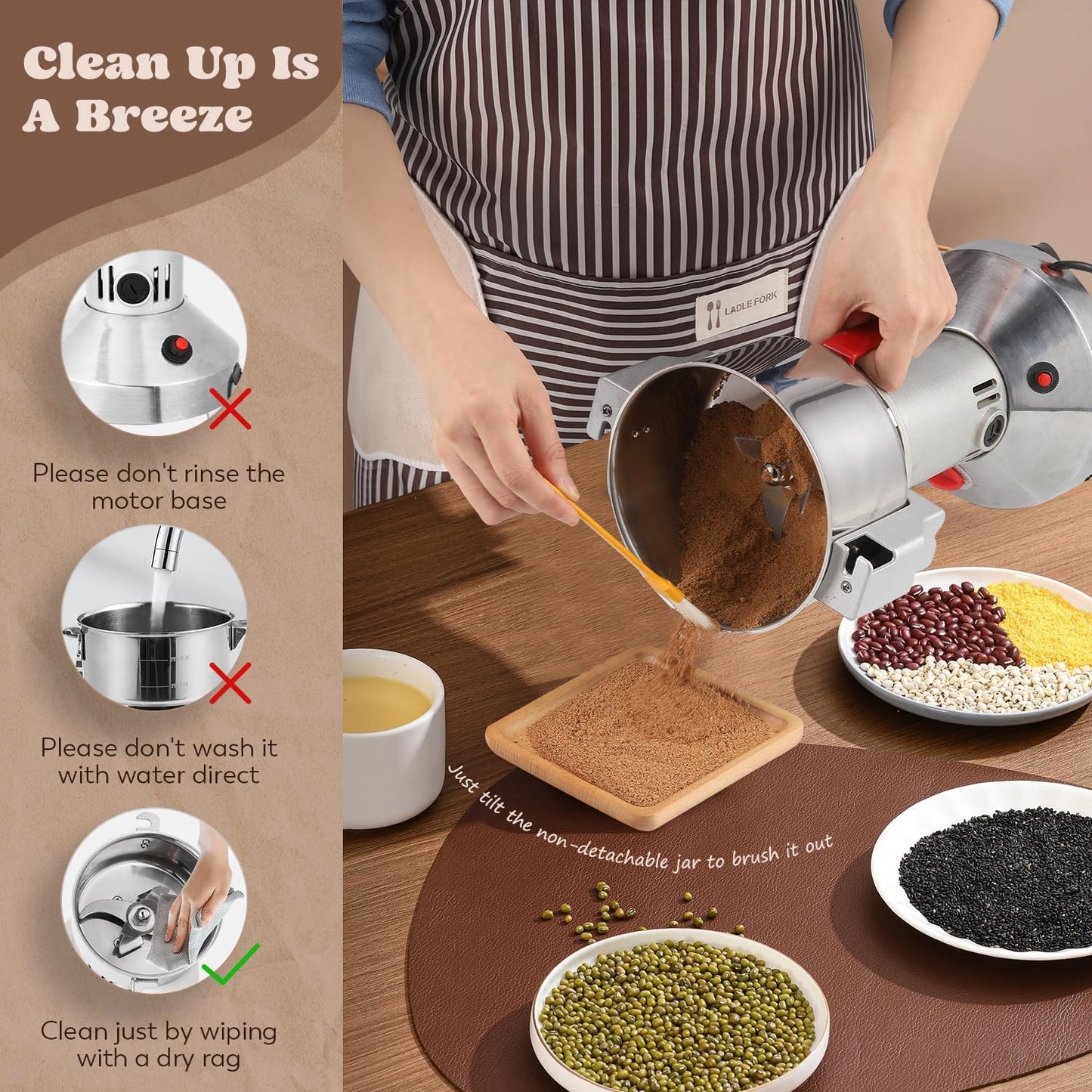 Moongiantgo Grain Mill Grinder Electric 700g Commercial Spice Grinder 2500W Stainless Steel Pulverizer Dry Grinding Machine for Wheat Corn Rice Pepper Herbs Coffee Beans (700g Upright, 110V)