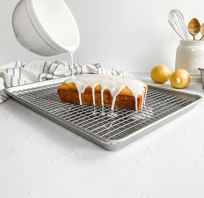 USA Pan Bakeware Half Sheet Baking Pan and Bakeable Nonstick and Cooling Rack Set, Metal