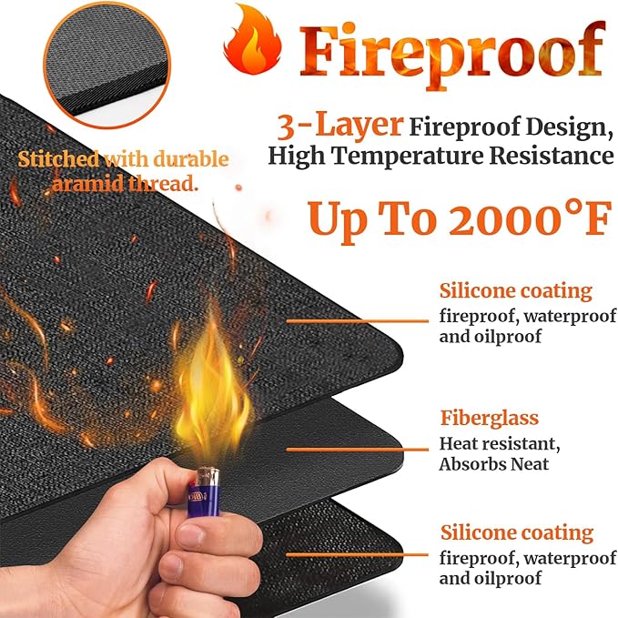 48" Round Fire Pit Mat for Solo Stove Bonfire/Under Grill Mat for Outdoor Grill Fireproof Waterproof Oil-Proof, 4 Layers Fireproof Fire Pit BBQ Pad Mat for Solo Stove Deck Patio Protect