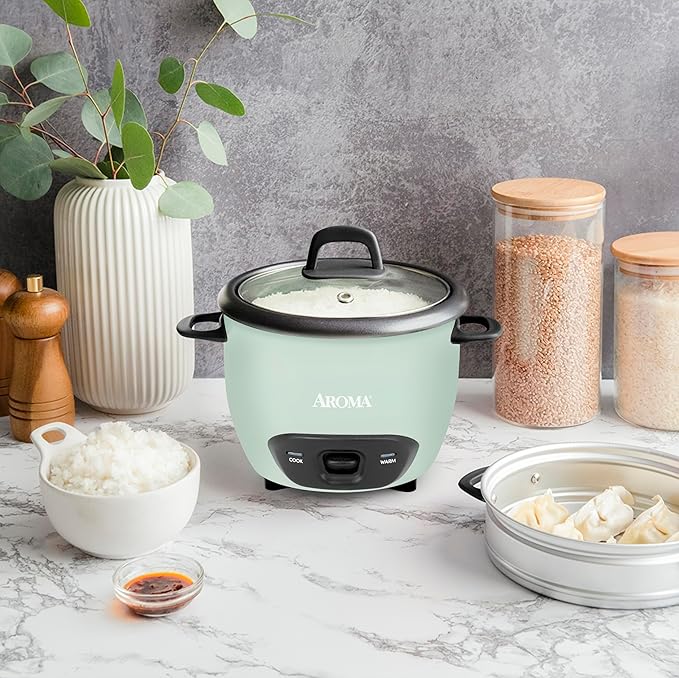AROMA® 6-Cup (Cooked) / 1.5Qt. Rice & Grain Cooker (ARC-743-1NGBL), Light Blue