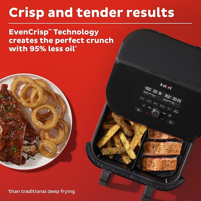 Instant Pot VersaZone 9QT Air Fryer,8-in-1 Functions with EvenCrisp Technology, Crisps,Broils, Bakes,Roasts, Dehydrates,Reheats at Same or Different Temperature, from the Makers of Instant Pot, Black
