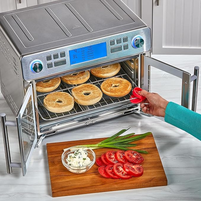 Emeril Lagasse Dual Zone 360 Air Fryer Oven Combo with French Door, 25 QT Extra Large, Cook Two Foods in Different Ways, Up to 60% Faster from Frozen to Finish, Pizza Stone Accessory