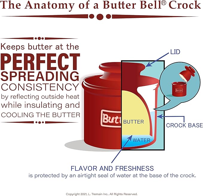 Butter Bell - The Original Butter Bell crock by L Tremain, a Countertop French Ceramic Butter Dish Keeper for Spreadable Butter, Antique Collection, Sea Spray