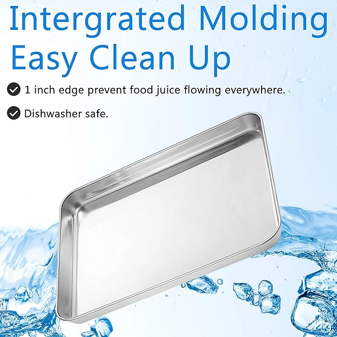 Baking Sheets 5 Pieces, Bastwe Stainless Steel Baking Pan Tray Cookie Sheet, Rectangle Size 9 X 7 X 1 inch, Healthy & Non Toxic, Rust Free & Mirror Finish, Easy Clean & Dishwasher Safe