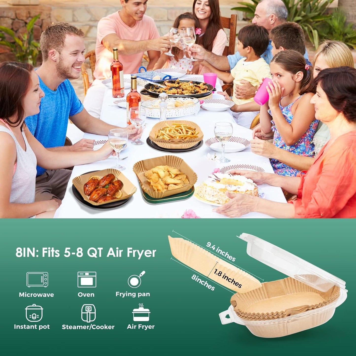 300 Pcs Air Fryer Paper Liners, 8" Square Air Fryer Liners Disposable, Heavy-duty Parchment Paper for 5-8 qt Airfryer Basket, Non-Stick & Grease Proof Baking Liner for Oven Pan