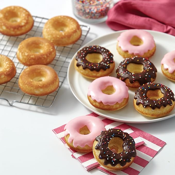 Wilton 6-Cavity Doughnut Baking Pan, Makes Individual Full-Sized 3 3/4" Donuts or Baked Treats, Non-Stick and Dishwasher Safe, Enjoy or Give as Gift, Metal (1 Pan)