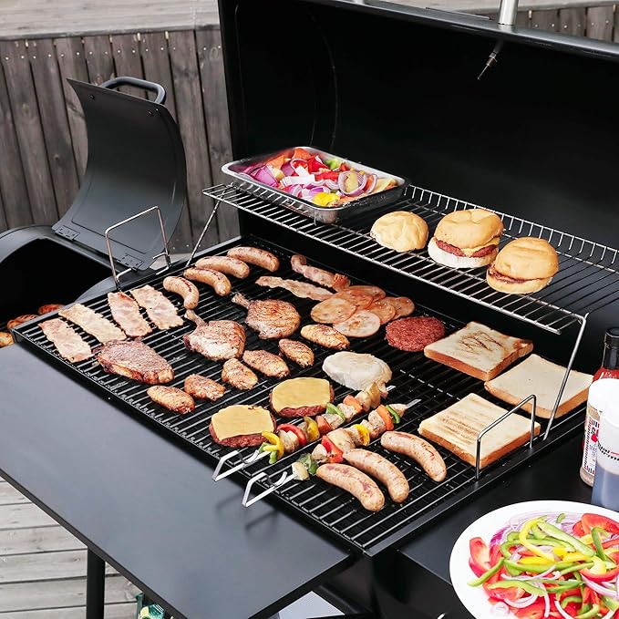 Royal Gourmet CC2036F Barrel Charcoal Grill with Offset Smoker, Outdoor BBQ Grill with 1200 Sq. In. Grilling Area for Large Event Gathering, Black