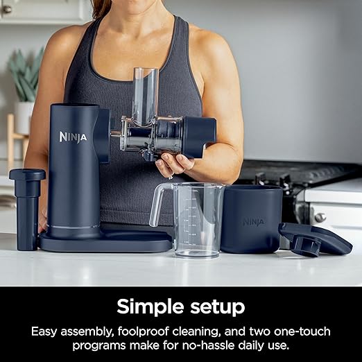 Ninja NeverClog Cold Press Juicer, Powerful Slow Juicer with Total Pulp Control, Countertop, Electric, 2 Pulp Functions, Dishwasher Safe, 2nd Generation, Blue/Navy, JC151NV