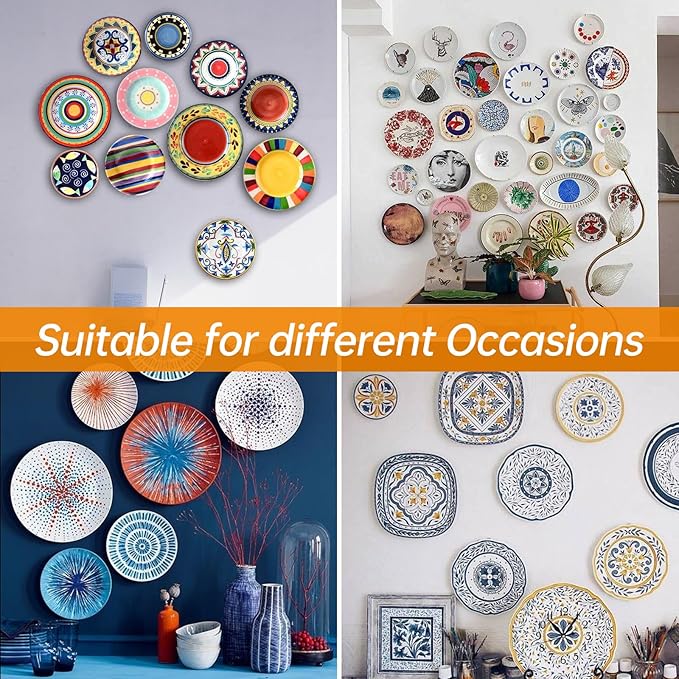 Bilillo 12 Pieces Invisible Heavy Duty Plate Holders, Stainless Steel Plate Hangers for The Wall, Plate Hangers for Display with Wall Hooks, Suitable for 6-8 inch Decorative Plattes and Arts (Silver)