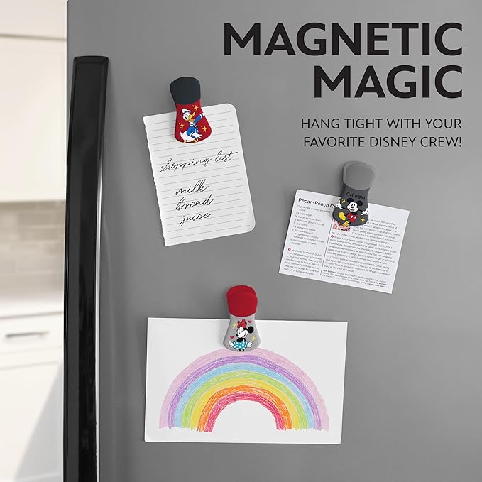 Disney Magnetic Chip Clips – Set of 6 Bag Clips for Food Storage - Mickey, Minnie, Lilo & Stitch, Winnie The Pooh – Durable Airtight Bag Chip Clips for Pantry & Fridge Use