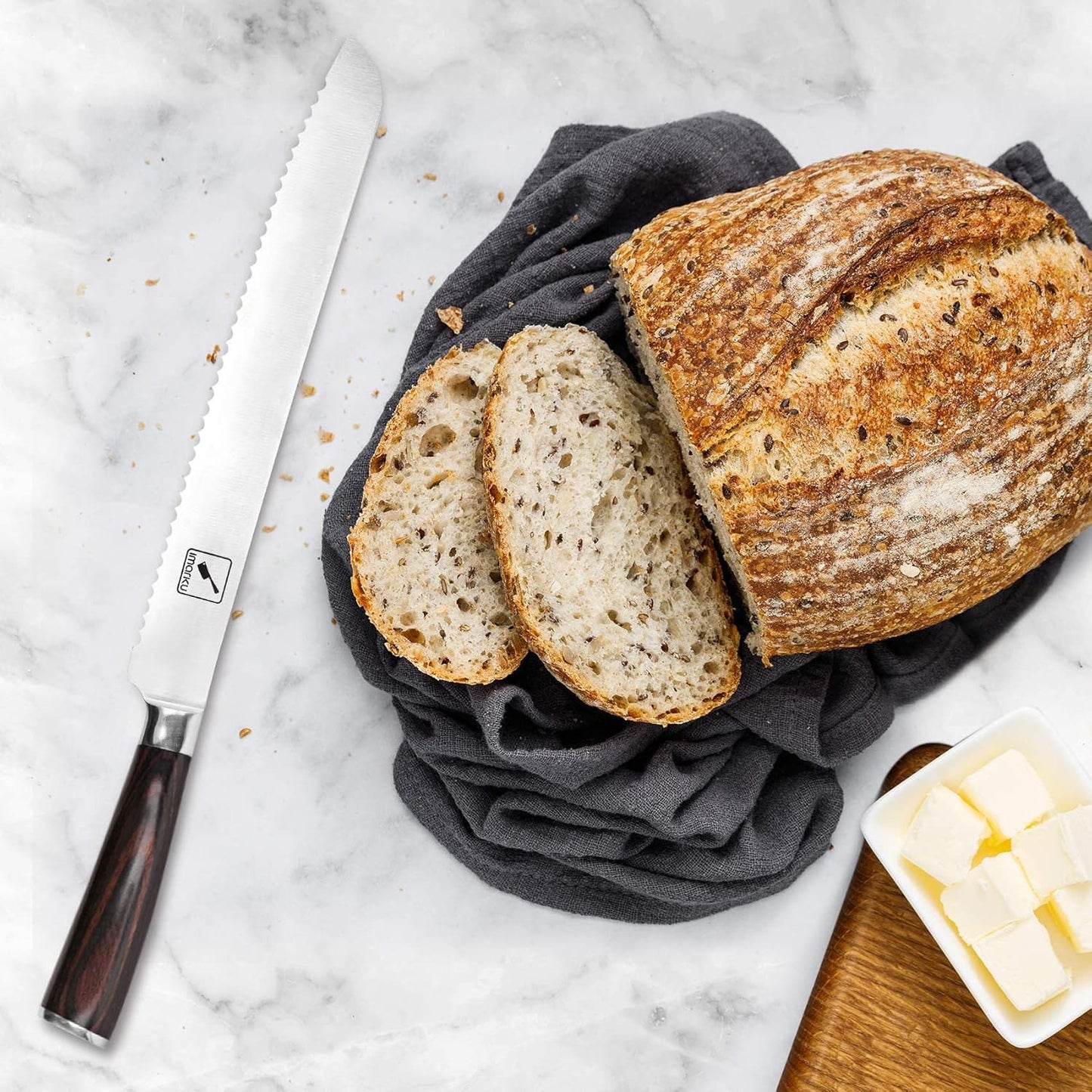 imarku Bread Knife, German High Carbon Stainless Steel Professional Grade Bread Slicing Knife, 10-Inch Serrated Edge Cake Knife, Bread Cutter for Homemade Crusty Bread, Birthday Gifts for Women Men