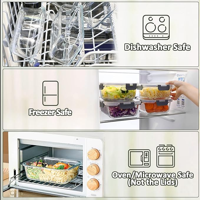 [8-Pack,30 oz]Glass Meal Prep Containers,Glass Food Storage Containers,Airtight lunch Containers with Lids, Microwave, Oven, Freezer and Dishwasher