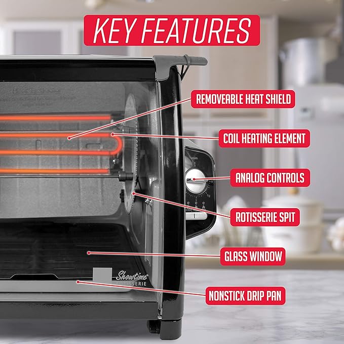 Ronco Modern Rotisserie Oven, Large Capacity (12lbs) Countertop Oven, Multi-Purpose Basket for Versatile Cooking, Easy-to-Use Controls