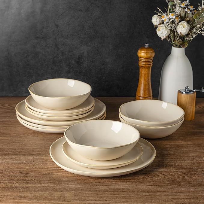 AmorArc Ceramic Dinnerware Sets,Handmade Reactive Glaze Stoneware Plates and Bowls Sets,Highly Chip and Crack Resistant | Dishwasher & Microwave Safe Dishes Set,Service for 8 (24pc)