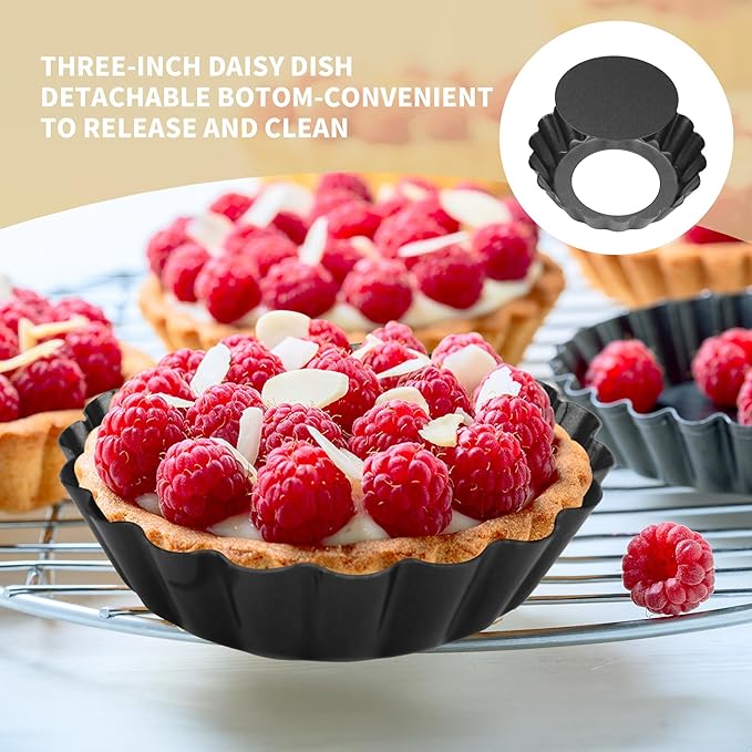 12 pcs Egg Tart Molds, 3" Mini Tart Pans Removable Bottom, Cupcake Cake Muffin Mold Tin Pan Baking Tool, Reusable Quiche Bakeware Carbon Steel for Pies, Quiche, Cheese Cakes, Desserts