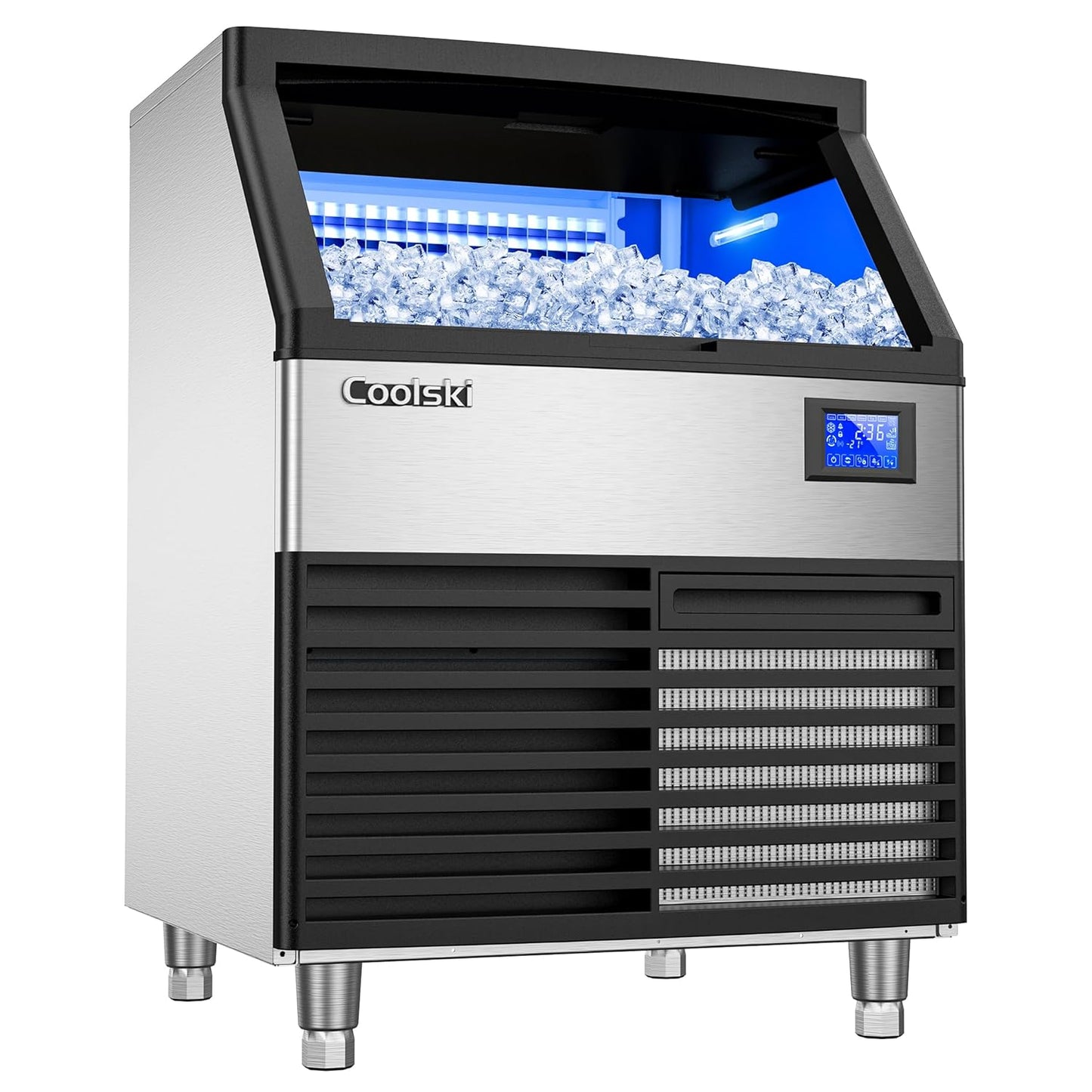 Commercial Ice Maker Machine 320LBS/24H, 26’’ Under Counter Ice Machine with SECOP Compressor/80LBS Storage Bin/Self Cleaning, Freestanding Ice Maker for Restaurants/Bars, ETL Approved