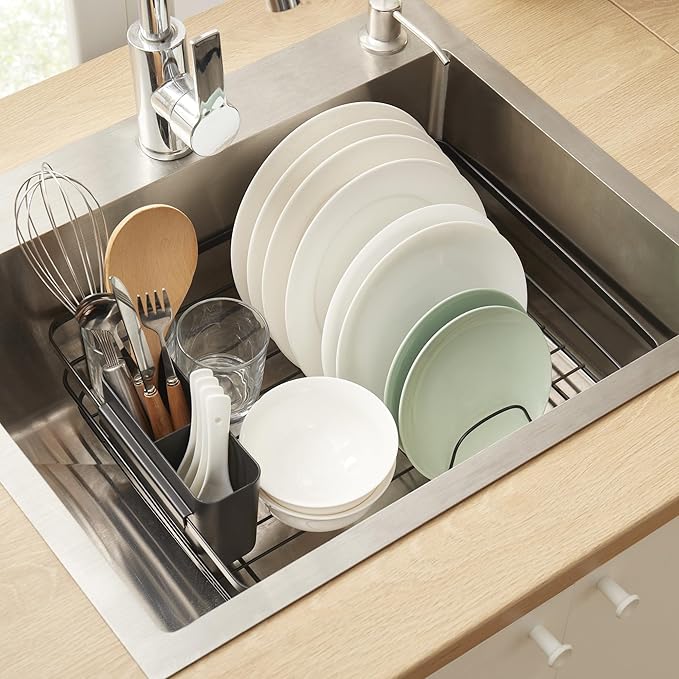 Dish Drying Rack 3 Piece Dish Drainer with Drainboard Set for Kitchen Counter – Kitchen Dish Rack with Removable Utensil Holder & Swivel Spout for Countertop – DishRack for Plates, Cups & Organization