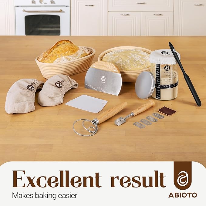 Sourdough Bread Baking Supplies and Starter Kit - Ultimate Bread Making and Sourdough Starter Kit with Proofing Baskets, Sourdough Jar, Bread Lame, Scrapers & Danish Whisk