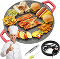 Non-Stick Electric Indoor Grill Pan, Smokeless Electric Griddle with Temperature Control, Round Baking Pan for BBQ, Steaks, Pancakes & Comal Electrico para Tortillas (36cm/14.2in)