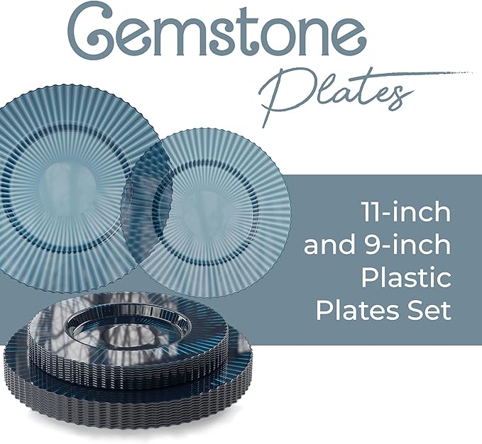 Exquisite 40 Piece Plastic Disposable Plates Set For 20 Guests I 20 X 9 Inch & 20 X 11 Inch Disposable Plastic Plates | Color: Blue | Great for Weddings Parties And Formal Occasions