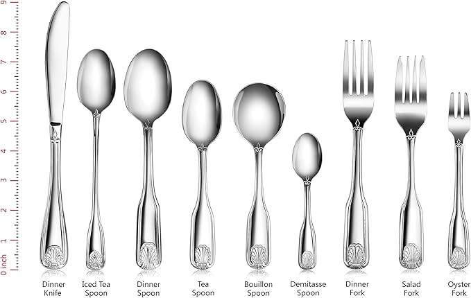 New Star Foodservice 58918 Shell Pattern, 18/0 Stainless Steel, 60 piece Flatware Set