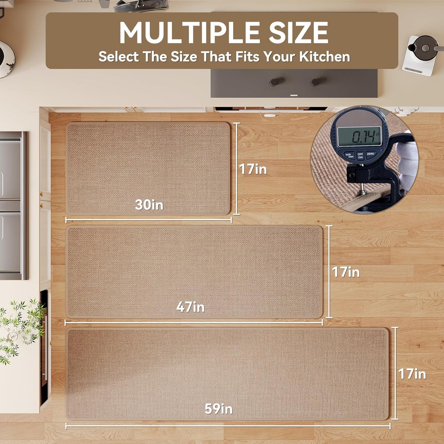 Kitchen Rugs and Mats Non Slip Washable, Absorbent Runner Rugs for Kitchen, Front of Sink, Kitchen Mats for Floor，Easy to Clean and Maintain Kitchen Floor mat(Brown, 17"x30")
