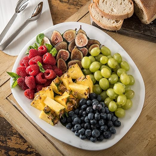 Carlisle FoodService Products Ridge Resuable Plastic Platter Oblong Platter for Home and Restaurant, Melamine, 13 Inches, Marble, (Pack of 6)