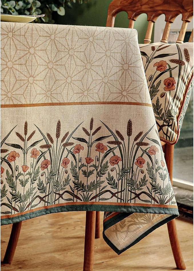 patdrea Designer French Light Brown Long Rectangle Table Cloth,Linen Floral Durable Breathable Tablecloth,Decorative for Kitchen Dining,Parties,Tea Party,Christmas,Thanksgiving,63"x102"-Cudillero