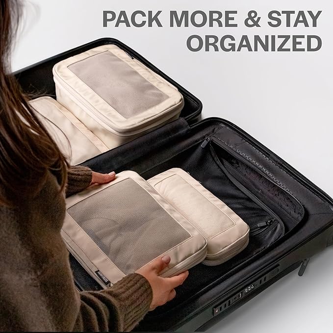 Aerotrunk Compression Packing Cubes for Travel - Luggage Organizer Bags - Double Zipper Packing Cubes for Suitcases (2-Pack, Light Grey)