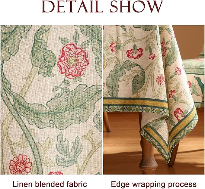 patdrea Designer Linen Small Green Square Tablecloth,Leaves Pattern Floral Durable Vintage Table Cloth,Decoration Table Cover for Kitchen Dining Christmas,Thanksgiving,Tea Party,55"x55"-Cecilia a