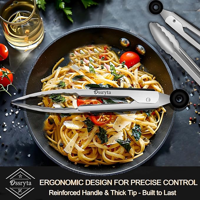 Stainless Steel Small Tong for Cooking - Mini 7 Inch Locking Tongs, Heat Resistant to 600°F, Food Grade Kitchen Metal Tong for Food, Salad, Pasta, Steaks, Vegetables - Dishwasher Safe