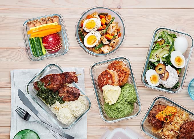 M MCIRCO 30 Pieces Glass Food Storage Containers with Snap Locking Lids,Glass Meal Prep Containers Set - Airtight Lunch Containers, Microwave, Oven, Freezer and Dishwasher