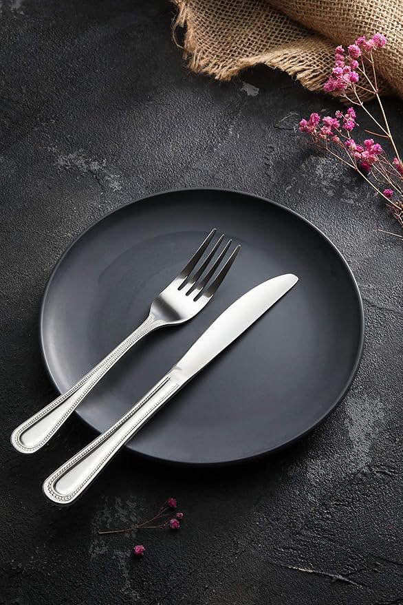 New Star Foodservice 58444 Bead Pattern, Stainless Steel, Dinner Knife, 8.5-Inch Set of 12