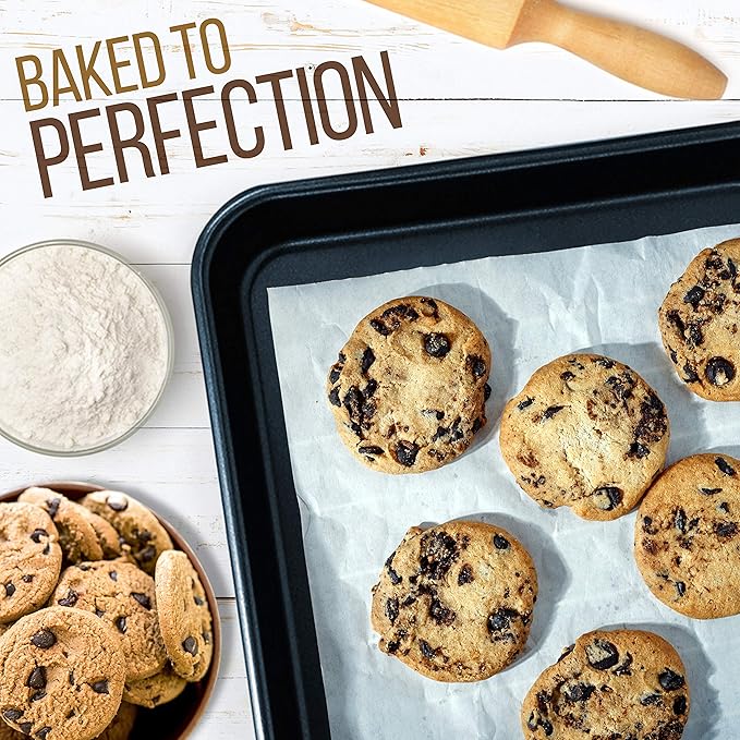 NutriChef Non-Stick Cookie Sheet Baking Pans, 2-Piece Oven Baking Trays w/ Superior Nonstick Coating - 15" x 11" & 13" x 9" Sizes for Convenient Roasting & Baking - Dishwasher Safe