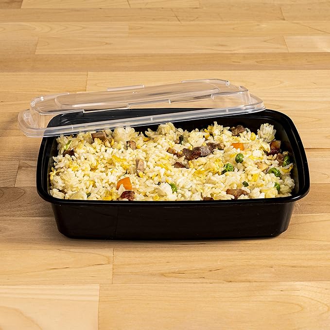 TIYA Food Containers - 38 oz Bulk 150 Pack with Lids - Rectangular Plastic To-Go Containers - Reusable, Microwavable, Dishwasher Safe - Leak-Proof for Meal Prep - BPA-Free