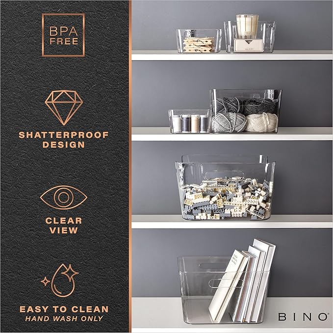 BINO | Plastic Organizer Bins, Large - 4 Pack | The SOHO Collection | Multi-Use | Pantry & Freezer Organizer Bins | Plastic Storage Containers for Home & Kitchen Org