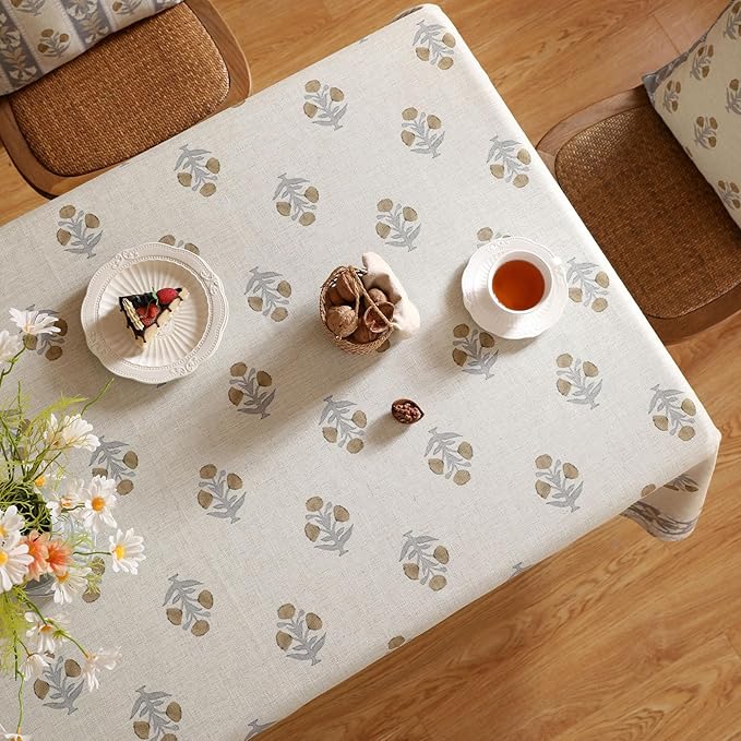 patdrea Designer Small Beige Square Tablecloth,Vintage Linen with Yellow Floral Elegant Tablecloths,Decor Table Cover Cloth for Kitchen Dining Christmas,Party,Thanksgiving,55"x55"-Istana a