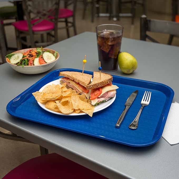 Carlisle FoodService Products Cafe Fast Food Cafeteria Tray with Patterned Surface for Cafeterias, Fast Food, And Dining Room, Plastic, 17.87 X 14 X 0.98 Inches, Blue, (Pack of 12)