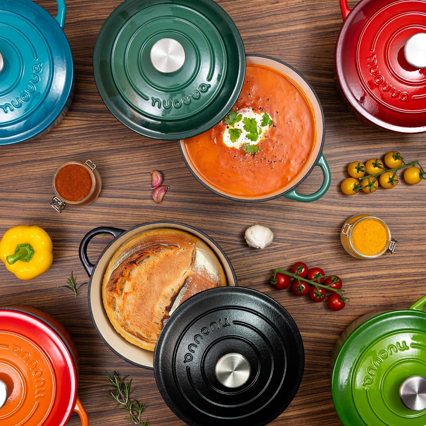 Cast Iron Dutch Oven with Lid – Non-Stick Ovenproof Enamelled Casserole Pot – Sturdy Dutch Oven Cookware – Teal, 5-Quart, 24cm – by Nuovva