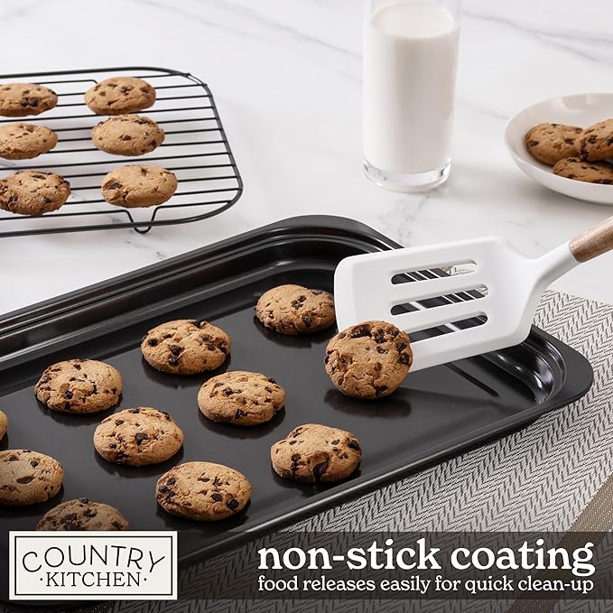 Country Kitchen Nonstick Stackable Bakeware Set - Deluxe Heavy Duty, Durable, Easy Release Baking Set, 8 Pcs, Black