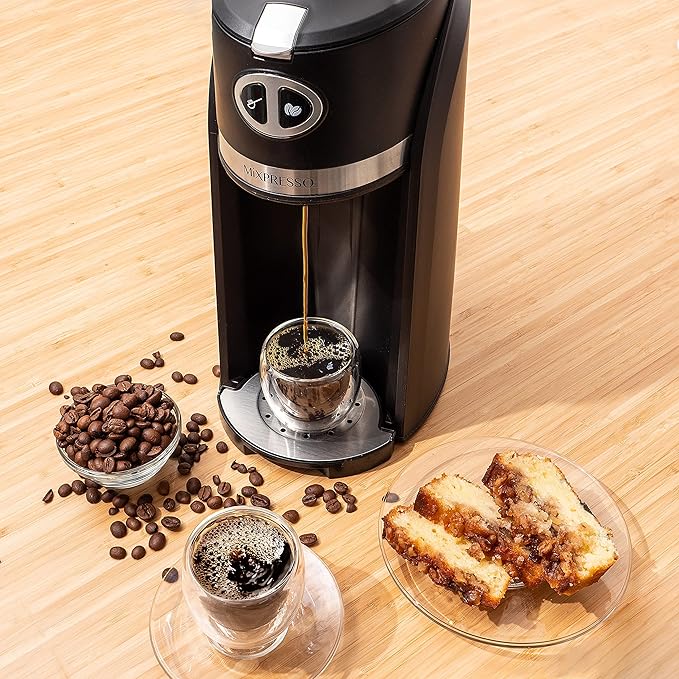 Mixpresso 2 in 1 Grind & Brew Automatic Personal Coffee Maker, Automatic Single Serve Coffee Maker with Grinder Built-In and 14oz Travel Mug, Auto Shut Off Function,Black Travel Coffee Maker