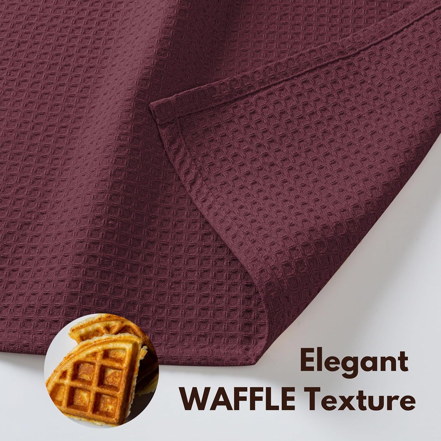Native Fab Cotton Kitchen Towel with Hanging Loop 16x26 inches, 6-Pack, Waffle Weave Kitchen Towels for Cleaning Drying, Washcloths Soft & Absorbent Cloth Rags, Bar Towel, Dish Cloth, Burgundy Wine