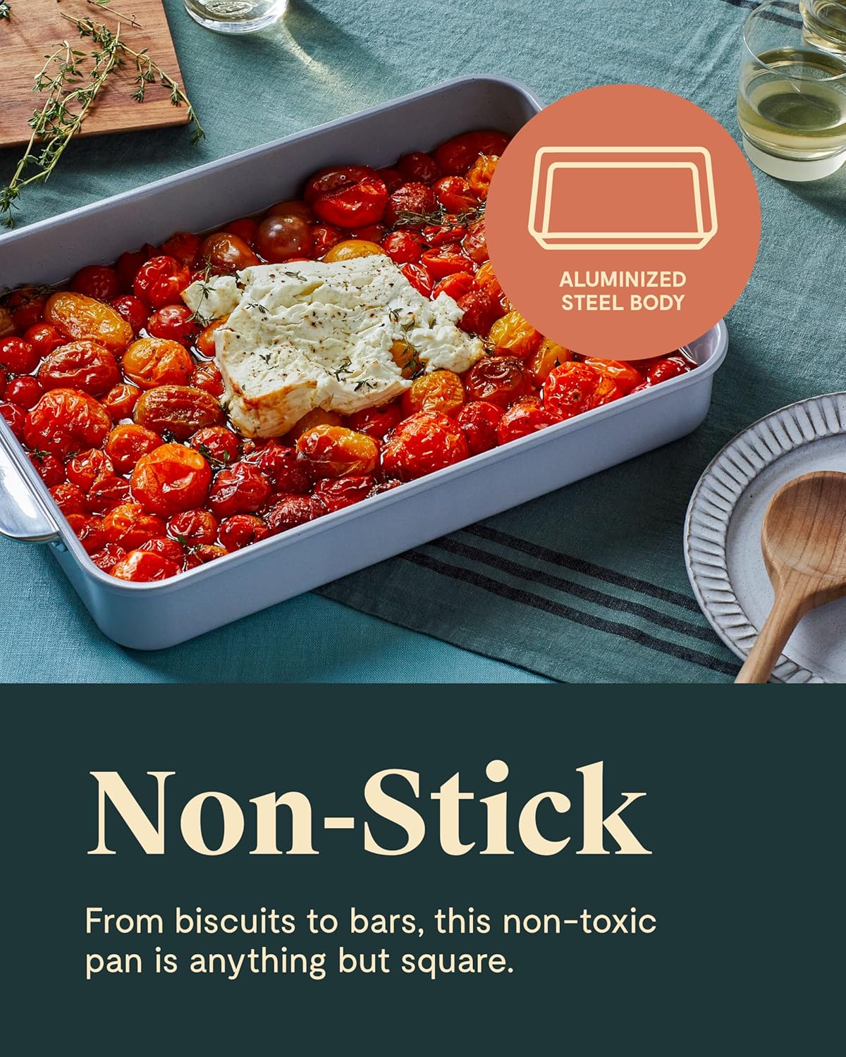 Caraway Non-Stick Ceramic 9”x13” Rectangle Pan Duo - Naturally Slick Ceramic Coating - Non-Toxic, PTFE & PFOA Free - Perfect for Brownies, Lasagnas, and More - Navy